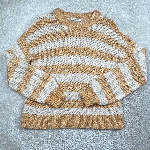 Madewell Baez Stripe Wool Blend Pullover Sweater Orange - Picture 2 of 10
